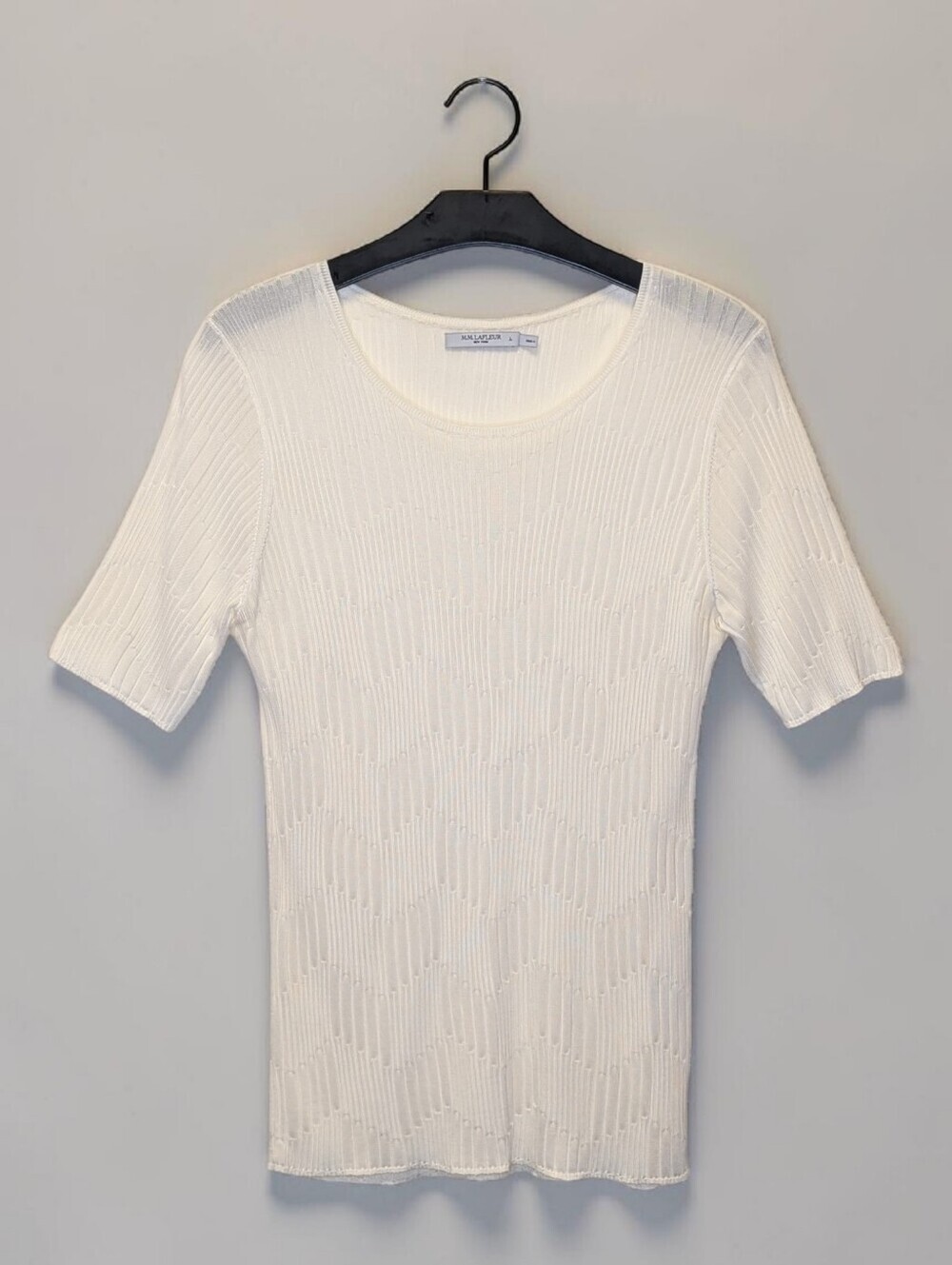 M.M.LaFleur Ivory Textured Knit Short Sleeve Sweater Top L